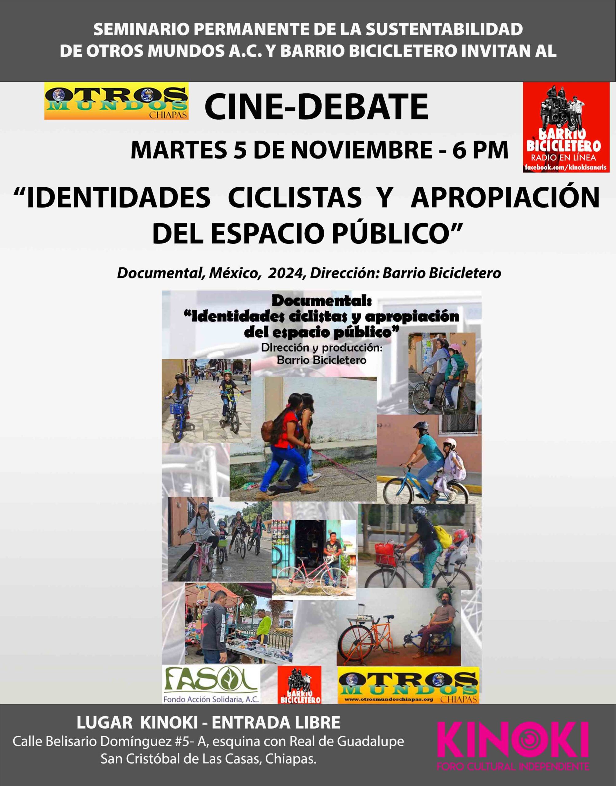 Cine debate: Identidades ciclistas y apropiación del espacio público – Martes 5 de noviembre 6 pm en Kinoki