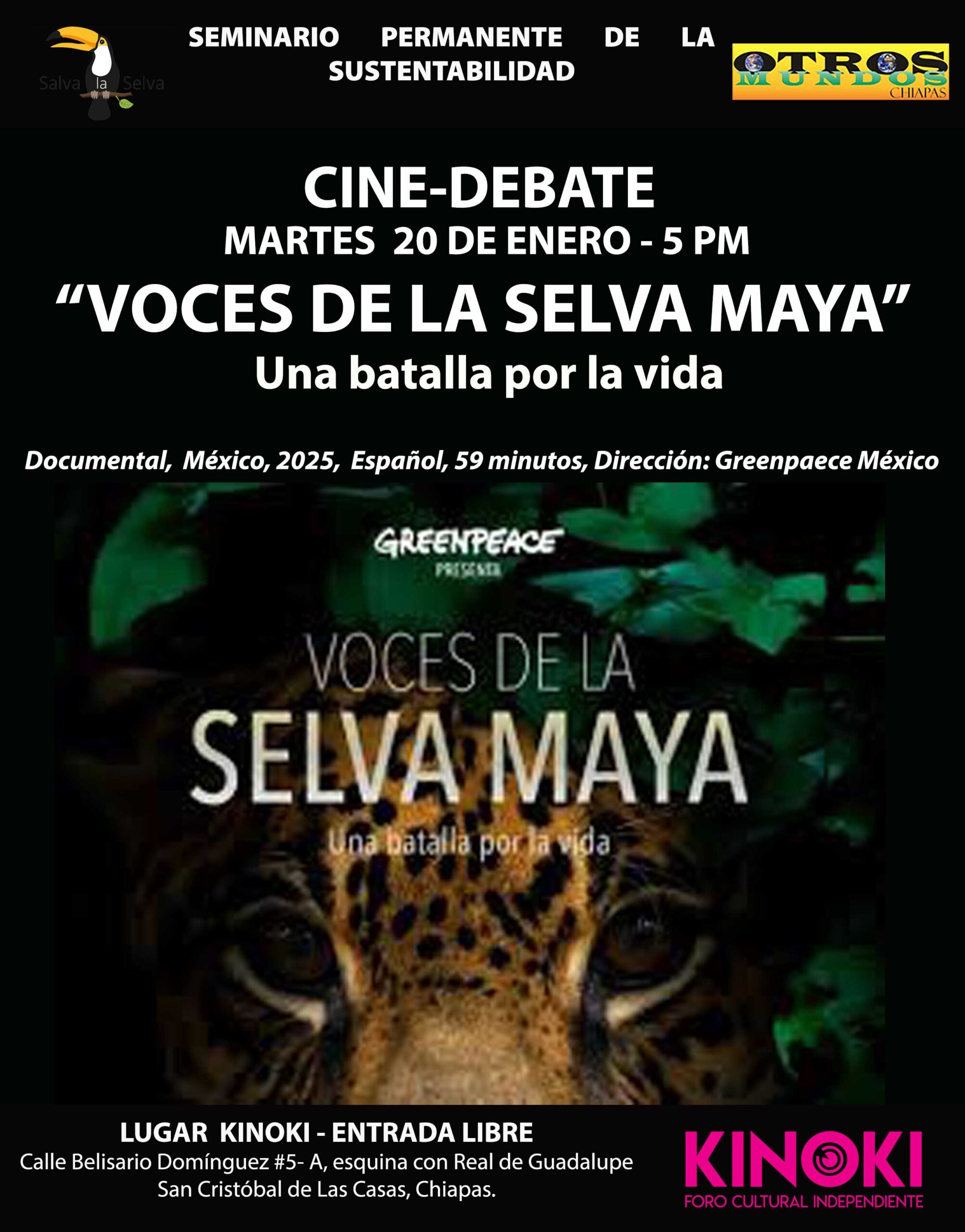 Cine debate: Voces de la selva maya – Martes 20 de enero 5 pm en Kinoki