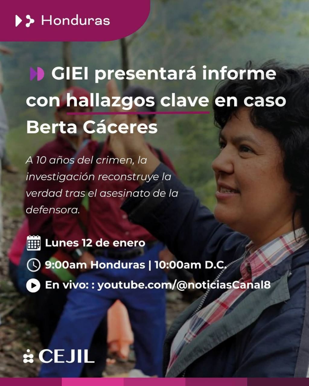 GIEI presentará informe con hallazgos clave en el caso de Berta Cáceres este lunes 12 de enero