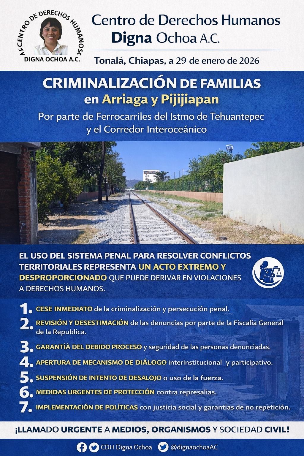 Criminalización de familias en Arriaga y  Pijijiapanpor parte de Ferrocarriles del Istmo de Tehuantepec y el Corredor Interoceánico