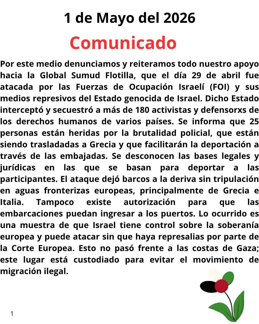 Colectivos, organizaciones e individuos por Palestina en Chiapas se solidarizan con Global Sumud Flotilla