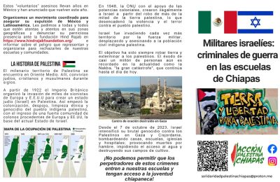 ¡Fuera los miembros de los Fuerzas Armadas del estado Genocida de Israel de las escuelas de México!