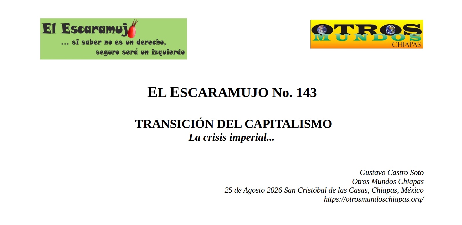 El Escaramujo 143: TRANSICIÓN DEL CAPITALISMO